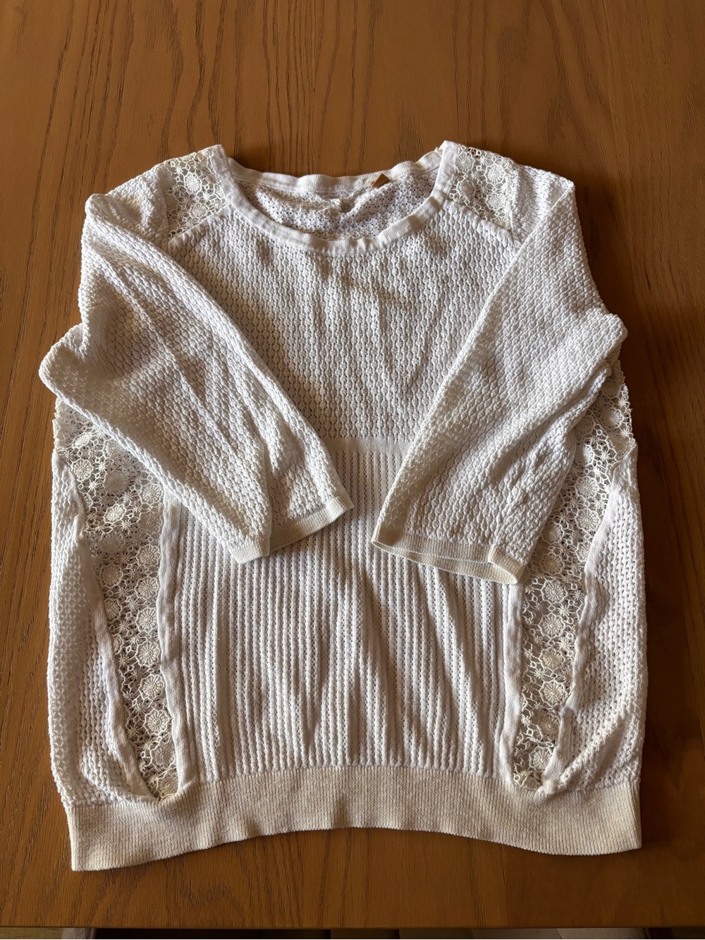 Anthropologie Cream Lace-Panel Women's Sweater - Lightweight Knit